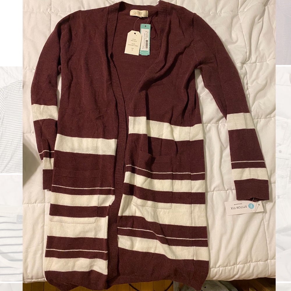 Stitch fix, Two pocket duster cardigan - burgundy